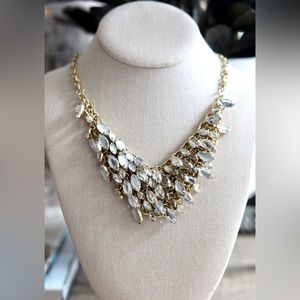 Vintage multi layered marquis rhinestone costume necklace bling statement 21”
